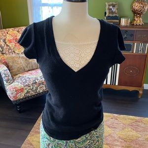 Free People Black Short Sleeve Top